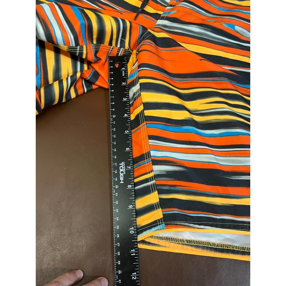 Nike Swim Trunks Board Shorts XXL Mens Orange Yellow Blue Abstract Stripe Mesh